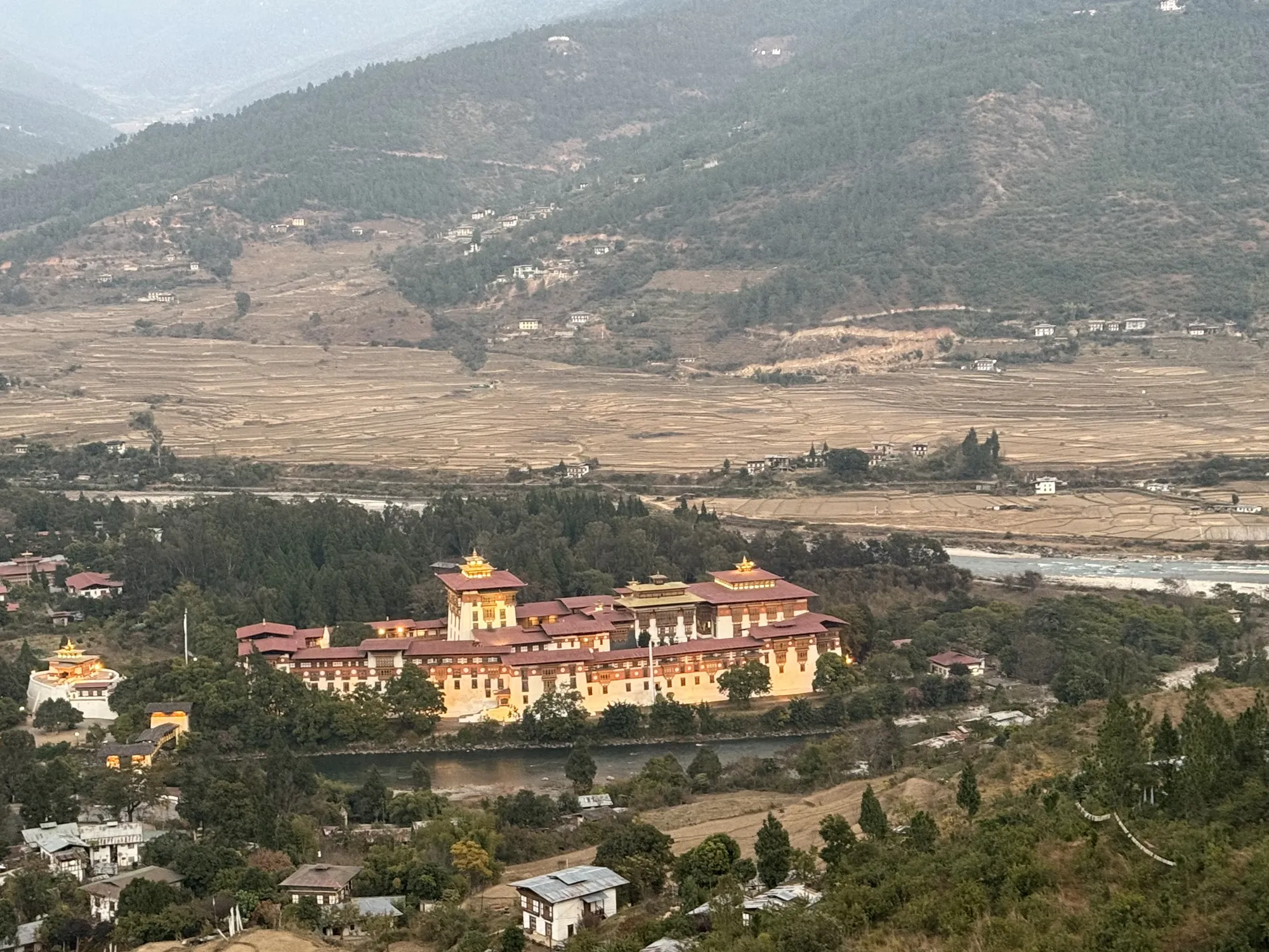 Punakha Dzong seen from the valley road